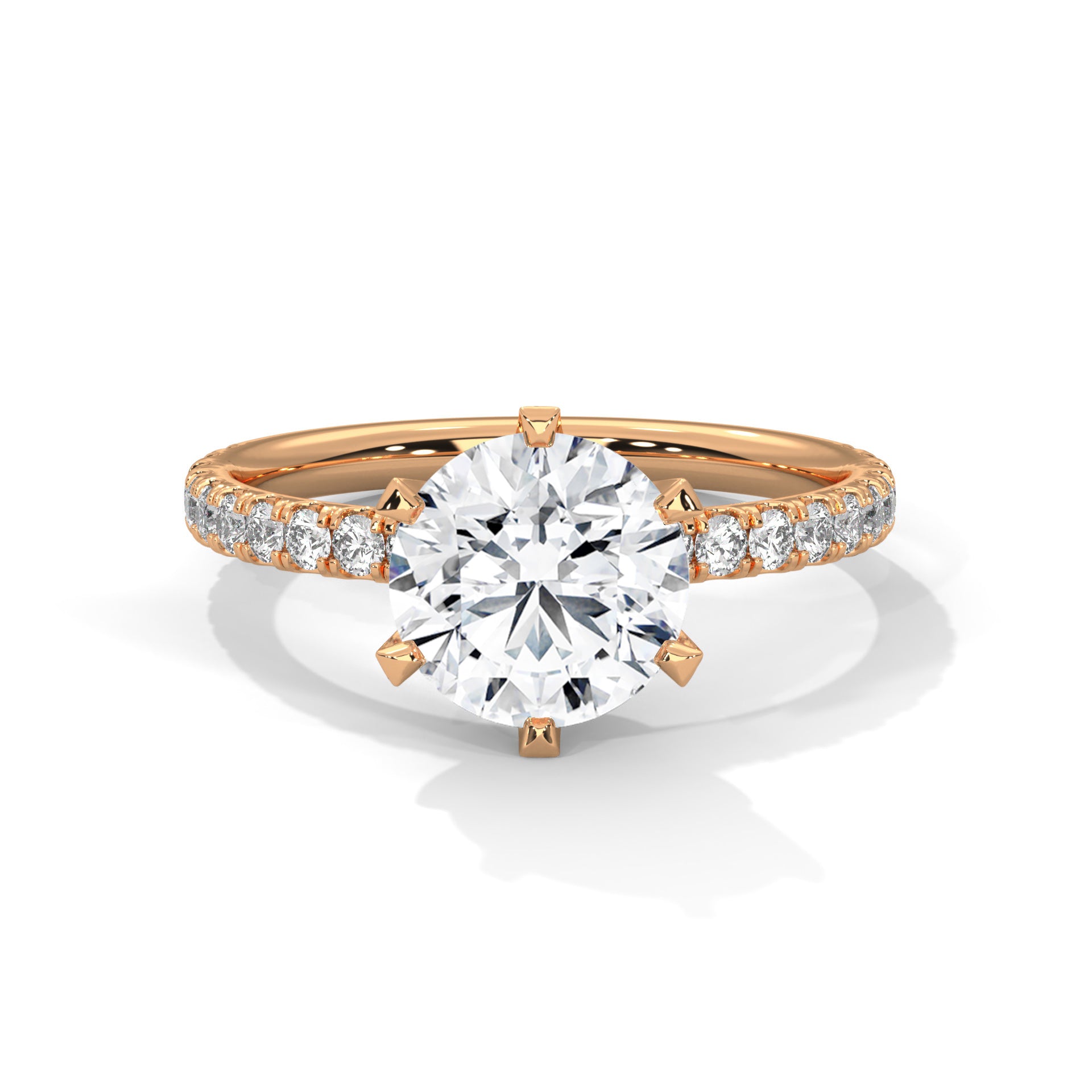 6-Prong Pave Round-Cut Engagement Ring with 2ct Lab-Grown Diamond (F VS1)
